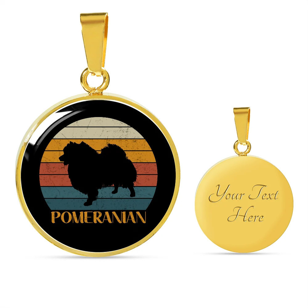 White Pomeranian Dog Personalized Engraved Gold Circle Necklace Custom Name Dat